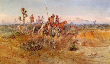  American Oil Painting - Navajo Trackers Indians western American Charles Marion Russell